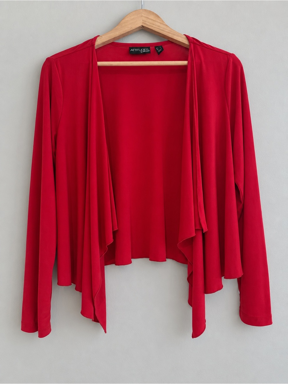 Attitudes by Renee Women’s L Red Waterfall Cardigan Open Front Stretch Slinky